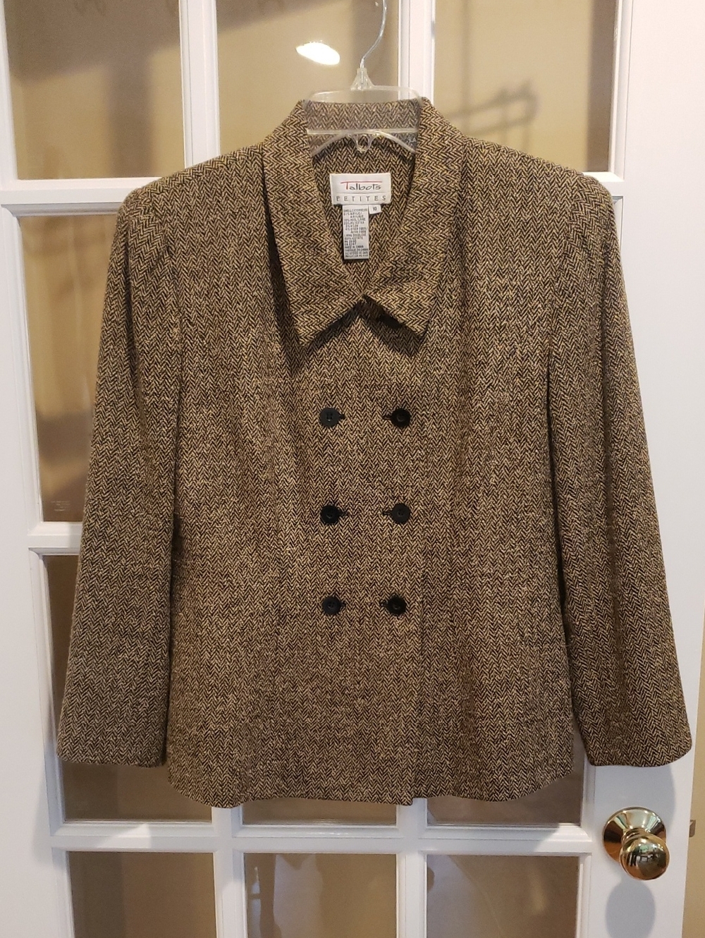 Vtg Talbots Women's Double-Breasted Herringbone Blazer in Tan and Black - 10P - Picture 3 of 13